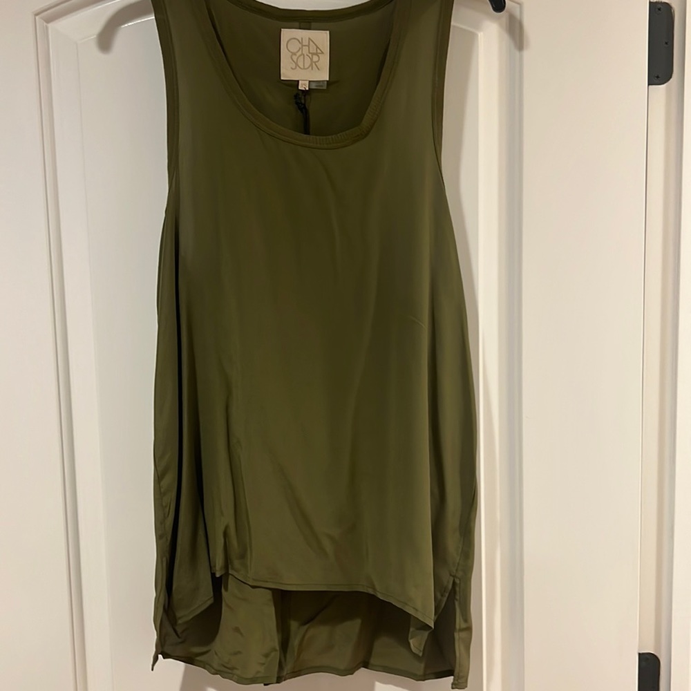 NWT ChaSor (contemporary brand) olive green 100% silk tank